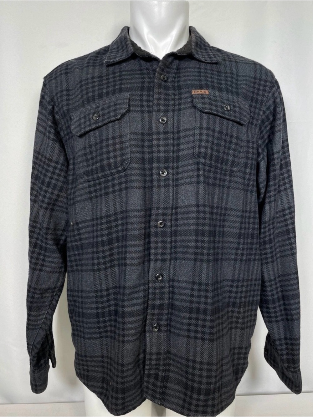 Orvis Classic Gray/Black Flannel Plaid Button Up Long Sleeve Shacket Mens 2XL